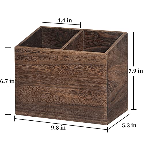 Rustic Wooden Utensil Caddy With 2 Compartments