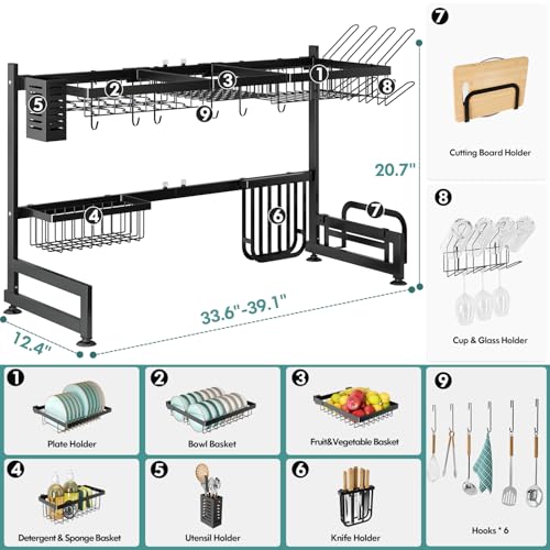 2 Tier Extra Large Stainless Steel Over The Sink Dish Drying Rack (Black / Over Sink 2 Tier)