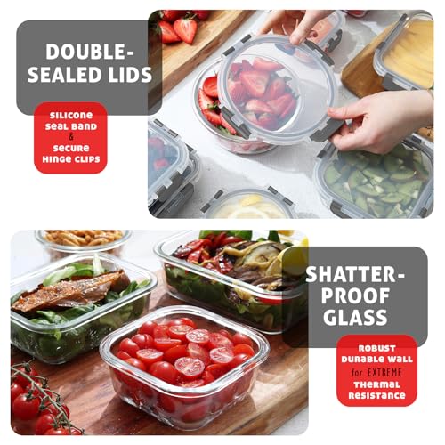 24pc Glass Storage Containers with Lids (Gray / 12 Pack)