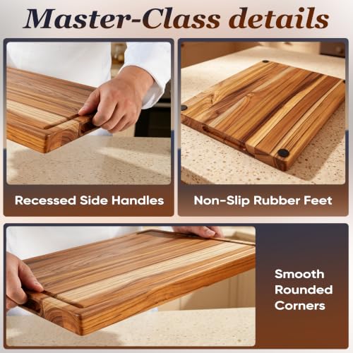 Extra Large Teak Wood Cutting Board 20" Wooden Cutting Boards for Kitchen (20"L x 15"W)