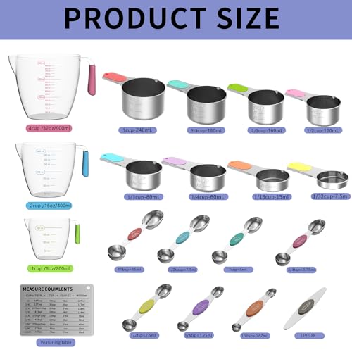 Magnetic Stainless Steel Measuring Cups and Spoons Set for Cooking & Baking