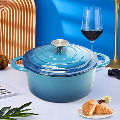 5 QT Enameled Cast Iron Dutch Oven with Self (Blue / 5QT)