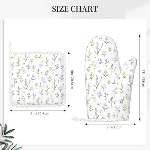 Oven Mitts Pot Holders Set Wildflower Botanical Silicone Kitchen Gloves Potholders Heat Resistant for Chef Baking Cooking Grilling BBQ 4 Pack Mitt (A0616)