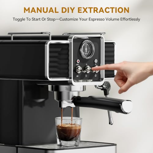 20Bar Semi Automatic Retro Espresso Machine with Milk Frother (Black)