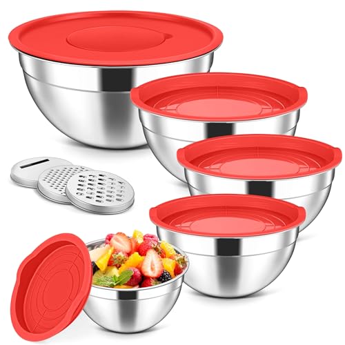 5 Piece Mixing Bowls with Airtight Lids (Red / 4.6, 3.5, 2.5, 2, 1.5QT)