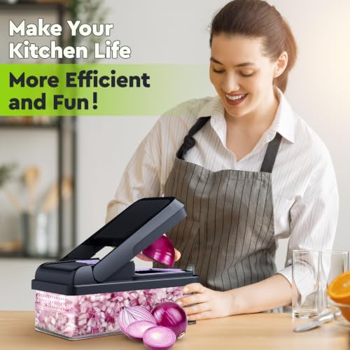 12-in-1 Vegetable Chopper, Food Veggie Chopper With Container (Purple / 7 blades)