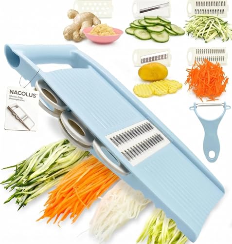Mandoline Slicer for Kitchen slicer vegetable cutter 5 In 1 veggie slicer Potato Slicer waffle fry cutter Hot Swap Mandolin with Peeler for Vegetables Mult Colour