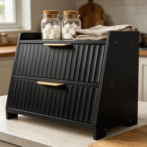 Large Bread Box for Kitchen Counter (Black)