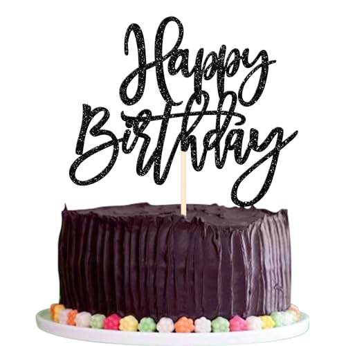 1 PCS Happy Birthday Cake Topper Glitter Happy Birthday Cake Pick for Celebrating Happy Birthday Anniversary Theme Party Cake Decorations Supplies Gold