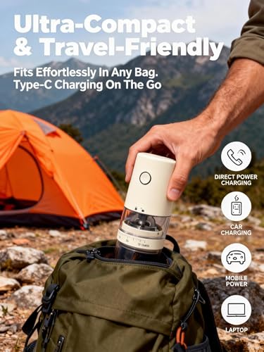 Portable Electric Burr Coffee Grinder (Light Beige)