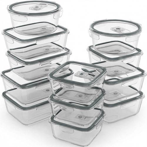 24 Pc Airtight Glass Food Storage Containers (Gray)