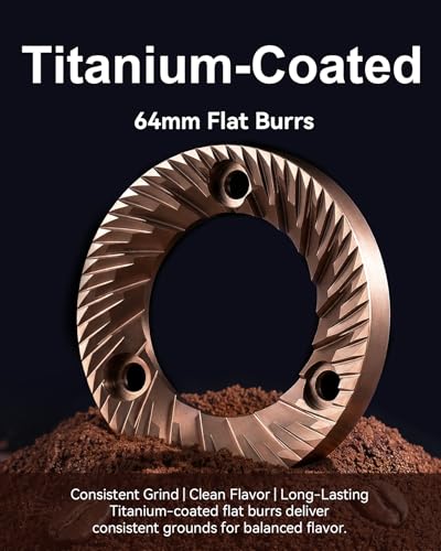 64mm Plated Flat Burr Coffee Grinder with 100 Grind Settings