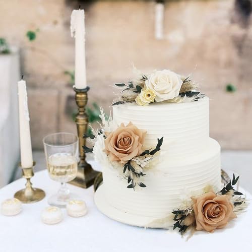 3Pcs Pre made Cake Topper Cake Decorating Flowers for Cake Decor Cake Flowers for Wedding Baptism Birthday Party Bridal Baby Shower