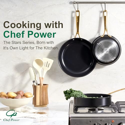Non Stick Ceramic Frying Pans (Stone Black and Light Gold)