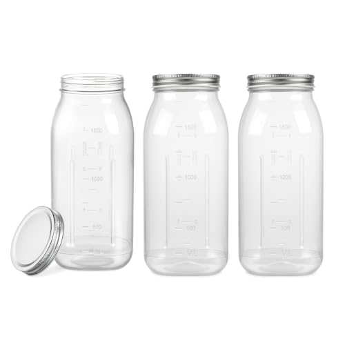 64 OZ Wide Mouth Clear Plastic Mason Jars with Airtight Lids