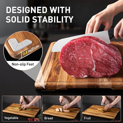 Extra Large Teak Cutting Board 20'' Kitchen Non Slip Wood Butcher Block (20"L x 14"W)
