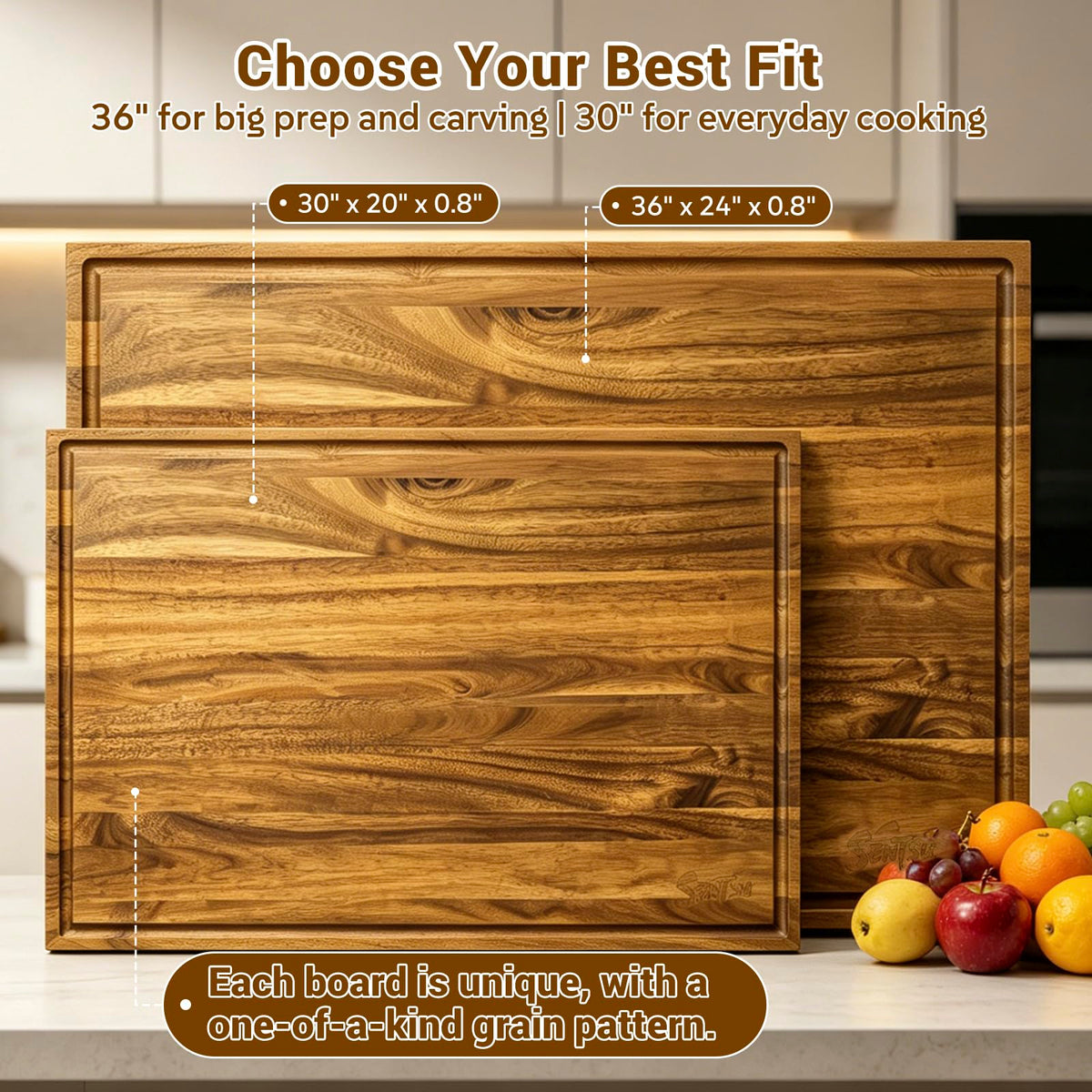 Extra Large Acacia Wood Cutting Board 30 x 20 in (30"L x 20"W)