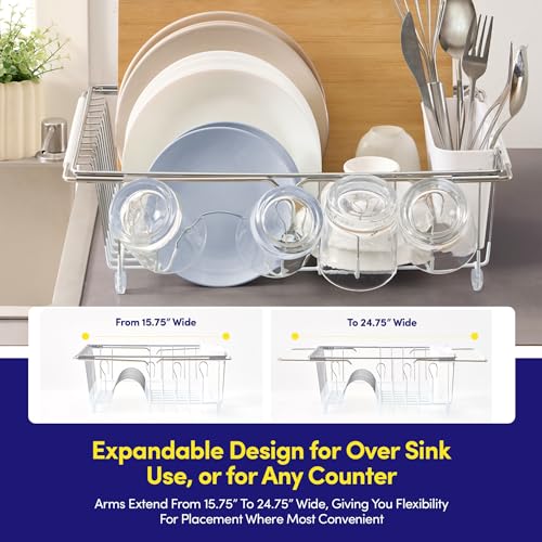 Dish Drying Rack Over The Sink Expandable to 24.5" Dish Drainer (White / 15.75" x 12" x 5")