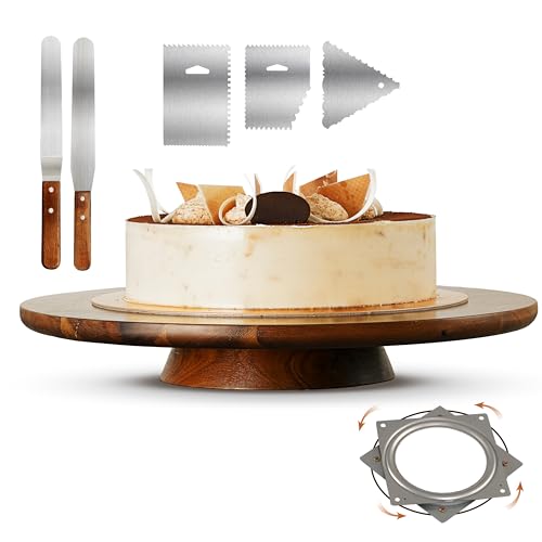 13" Acacia Cake Stand Rotating
