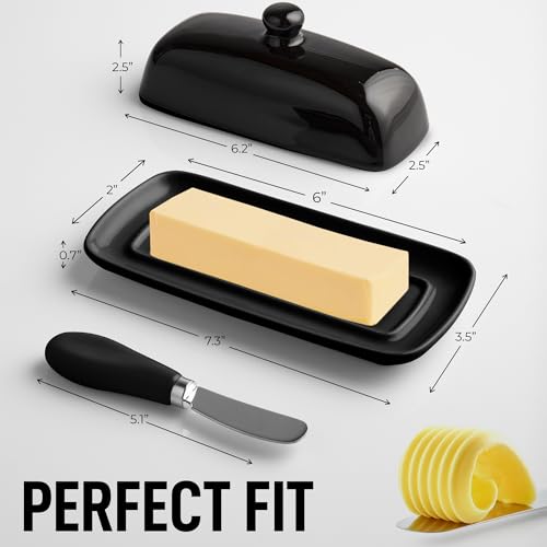 Ceramic Butter Dish with Lid For Countertop & Stainless Steel Knife
