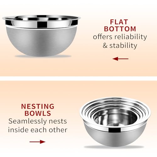 Mixing Bowls with Airtight Lids Set 5 and 7 Pcs Stainless Steel Bowls Set with 3 Grater Attachments Baking Set Non