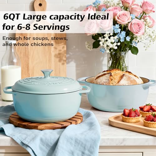 6QT Enameled Cast Iron Dutch Oven with Lid (Blue)