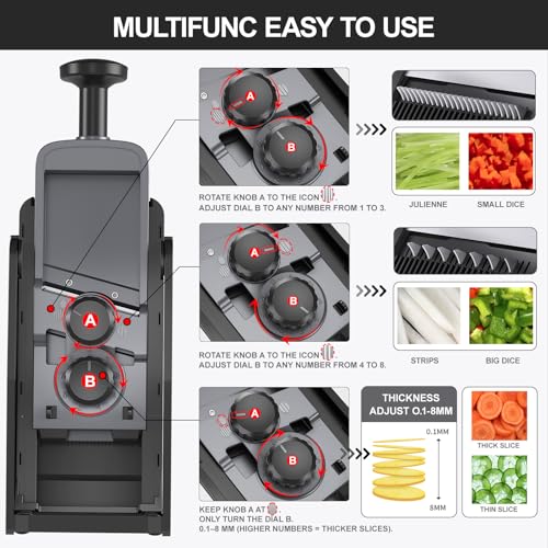 8 IN 1 Upgraded Safe Mandoline Slicer (4V Black)