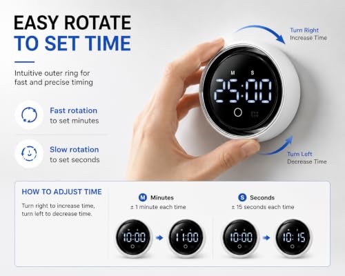 Digital Rotating Magnetic Kitchen Timer with Voice Control (White)