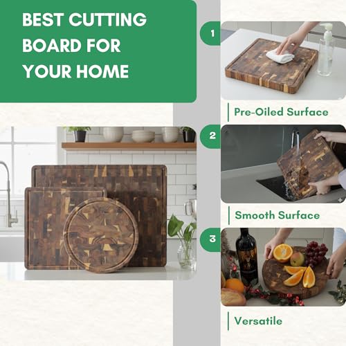 End Grain Acacia Wood Cutting Boards for Kitchen (End Grain / 24"L x 18"W)
