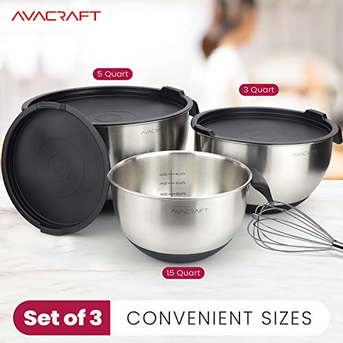 18 10 Stainless Steel Mixing Bowl Set with Lids (Black)