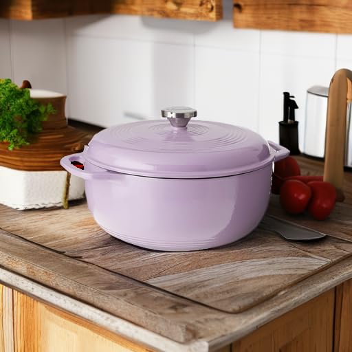 7.5 Quart Enameled Cast Iron Oval Dutch Oven with Lid (Lilac)