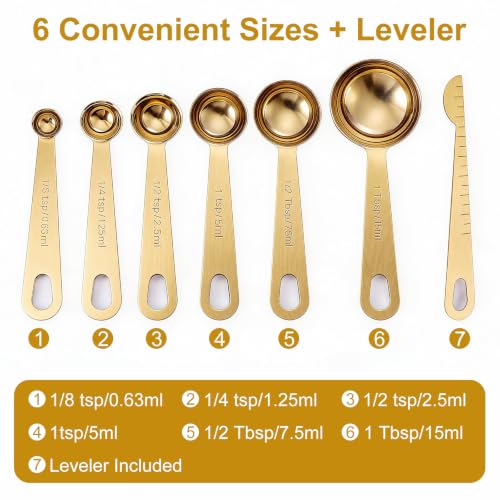 7 Piece Measuring Spoons Set (Gold / Spoons of 7)