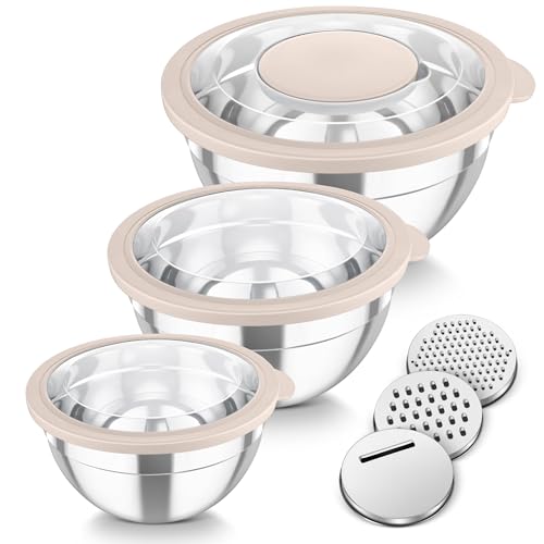 Stainless Steel Mixing Bowls with Lids & 3 Graters