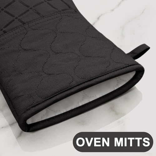 Oven Mitts Kitchen Towels and Dishcloths Pot Holders Sets (Black)