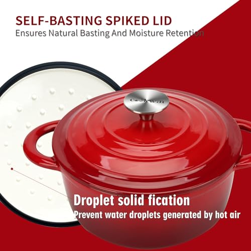 6 Quart Enameled Cast Iron Dutch Oven with Lid (Red / 6QT)