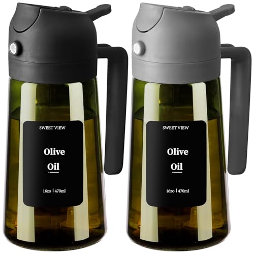 2PCS Olive Oil Dispenser and Oil Sprayer (Black&Grey / 2 Pack)