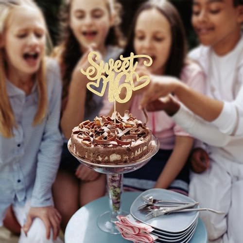 24Pcs Happy 16th Birthday Cupcake Toppers Glitter Hello 16 Sweet 16 Cupcake Picks 2006 Sixteen Old Birthday Cake Decorations for 16th Birthday Anniversary Party Supplies Black