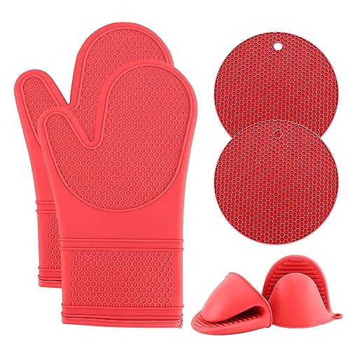 Silicone Oven Mitts (Red / Mitt Set)