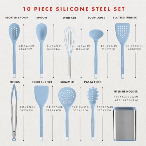 Lagasse 10 Piece Silicone Kitchen Utensil Set with Holder (Blue)