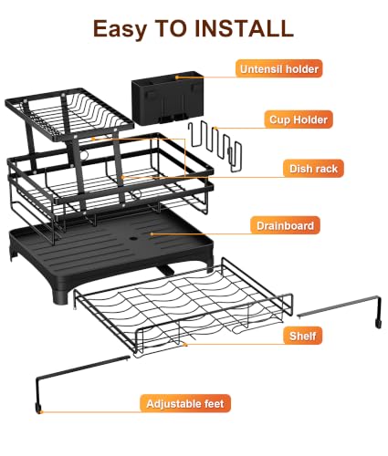 2 Tier Expandable Dish Drying Rack for Counter and Over Sink