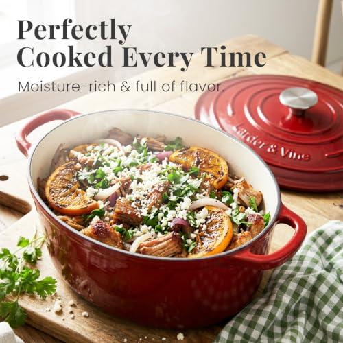 8 qt Oval Enameled Cast Iron Dutch Oven Pot (Cabernet / 8 QT)