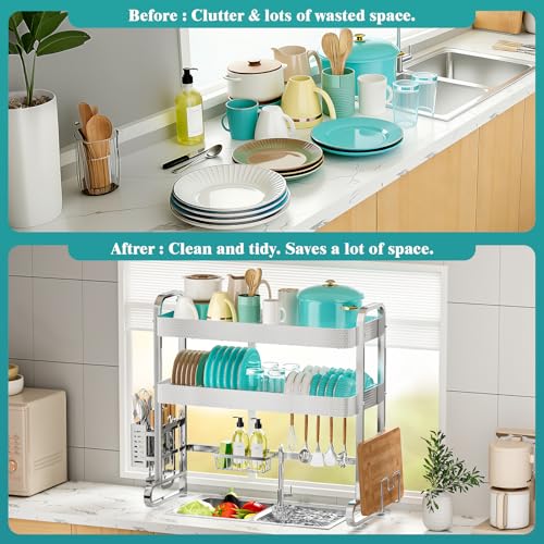 3 Tier Over The Sink Dish Drying Rack (Honeycomb Pattern-silver)