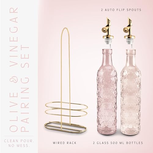 Glass Olive Oil Bottle Dispenser (Floral / Pink)
