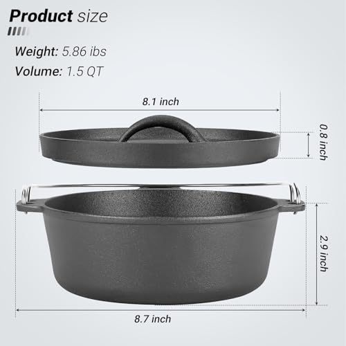Cast Iron Dutch Oven Pot with Lid (1.5QT)