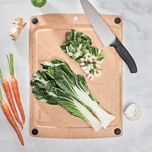 All-In-One Cutting Board with Non-Slip Feet and Juice Groove, 17.5" × 13", Natural/Black (17.5"L x 13"W / Natural/Black)