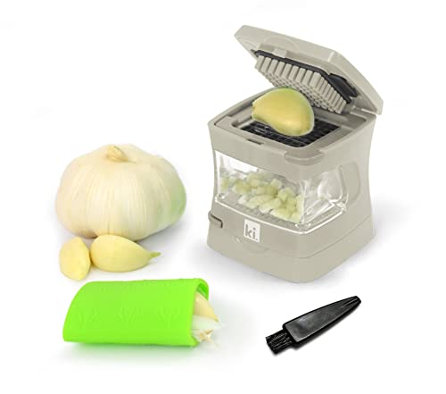 Garlic-A-Peel Garlic Press, Crusher, Cutter, Mincer, and Storage Container - Includes Silicone Garlic Peeler - Easy to Clean - Stainless Steel Blades – standard