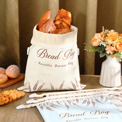 Beeswax Bread Bags for Sourdough Reusable Cotton Bread Storage Bags 13” x 17” Large Container Accessories for Homemade Loaf Keep Fresh Food Storage Gifts