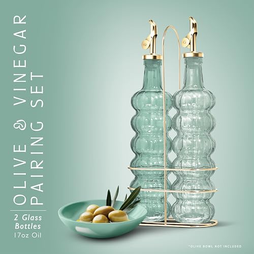 Glass Olive Oil Bottle Dispenser (Elegant Waves / Green)