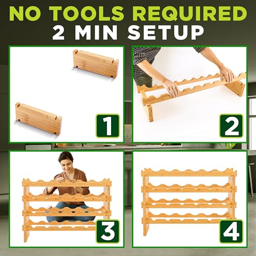 72 Bottle Wine Rack Stackable Bamboo Freestanding