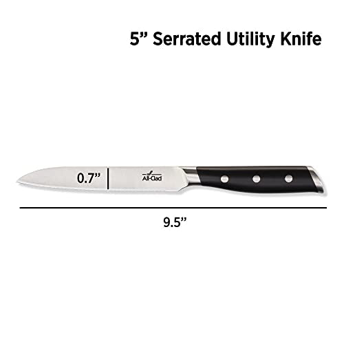 Forged German Stainless Steel Serrated Utility Knife (Silver/Black / 5")